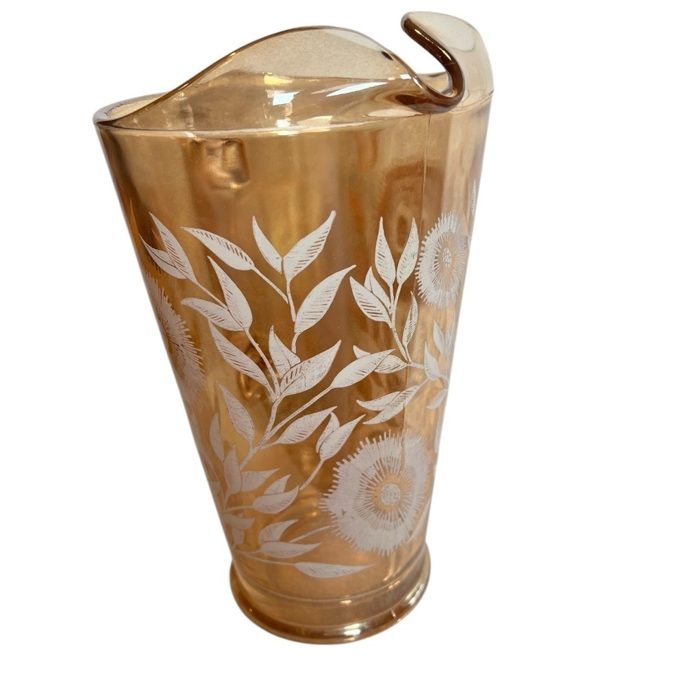 Vintage Jeanette Cosmos Carnival Glass Pitcher Marigold Retro MCM - Picture 2 of 9